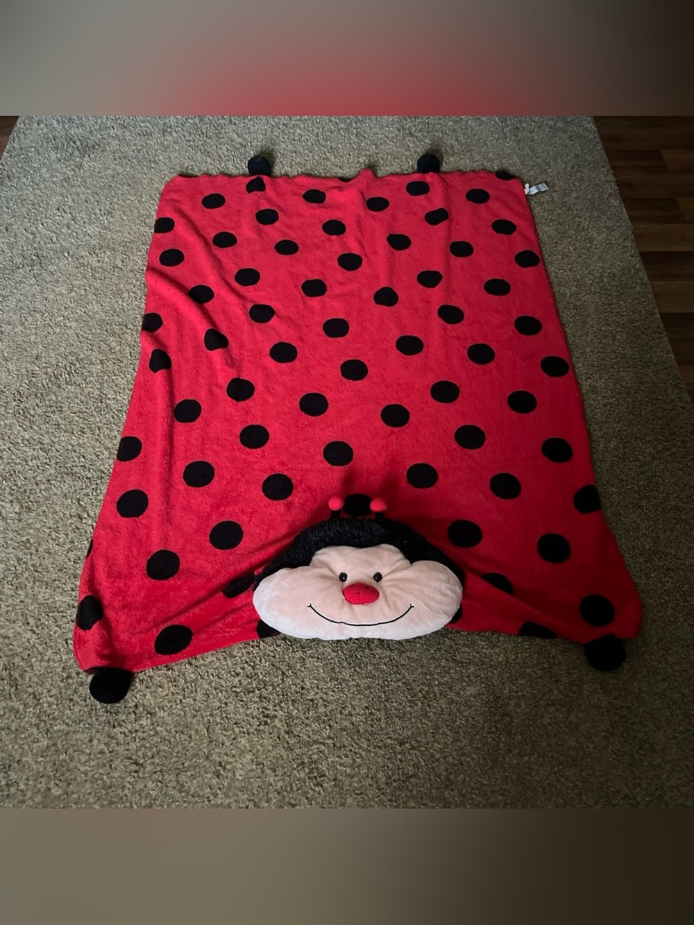 Pillow Pets Premium Ladybug Blanket Plush Throw Black Red Polka Dot 50x36 2011